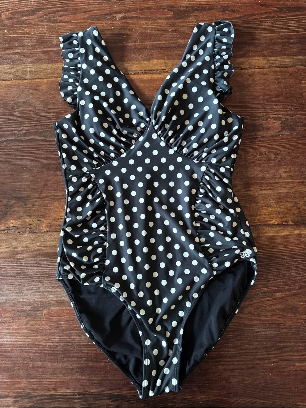 Albion Black and White Polka Dot Ruffle One-Piece Swimsuit